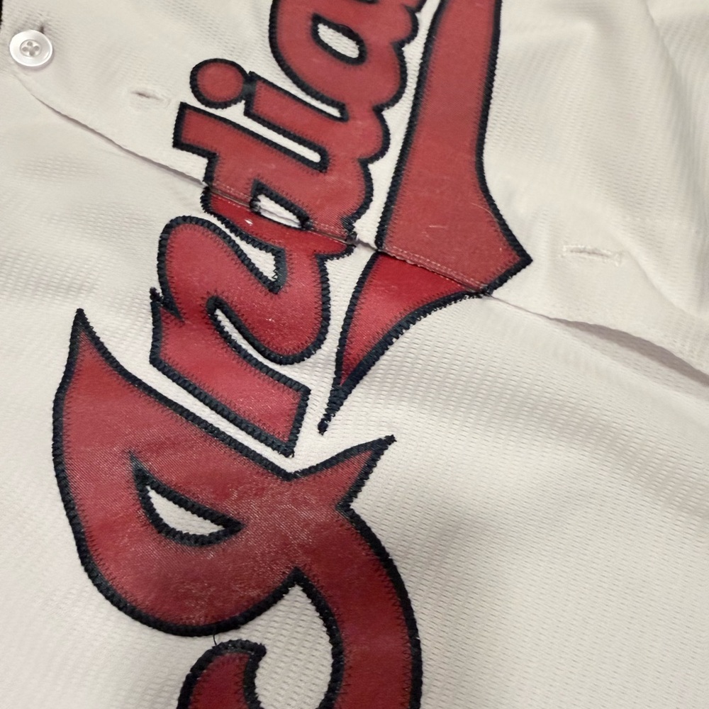 Majestic White Jersey with Red Script Indians - Picture 3 of 6